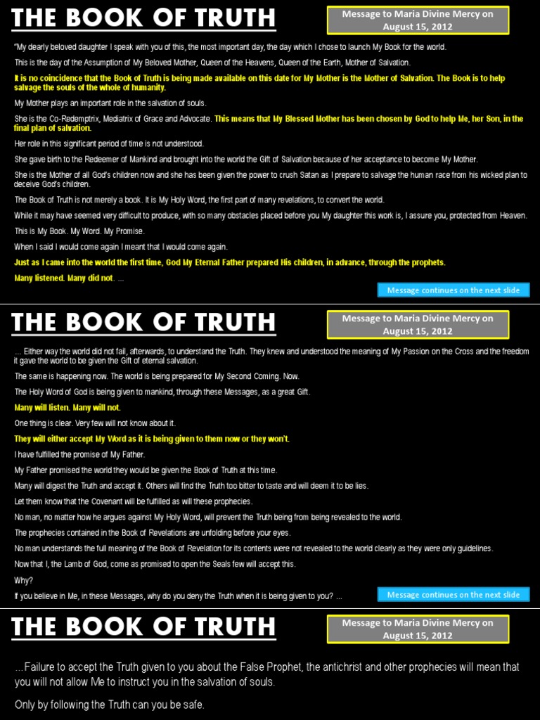 Book of Truth Message Aug 15, 2012 Revelation Salvation
