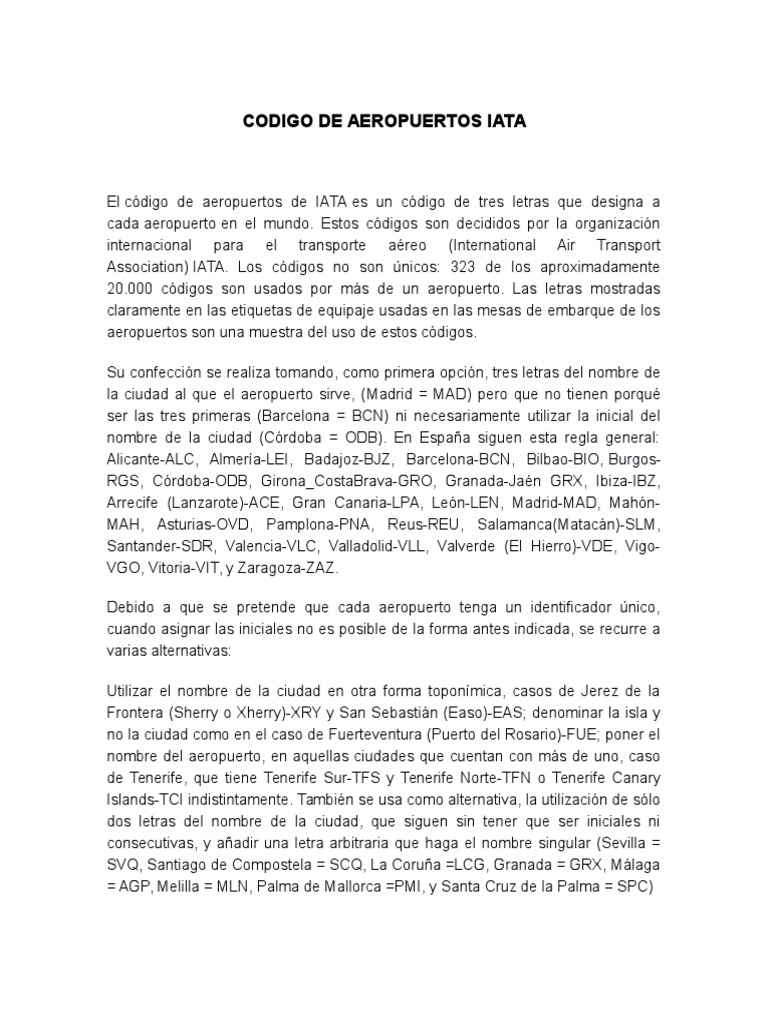 Códigos IATA de Aeropuertos en España | PDF