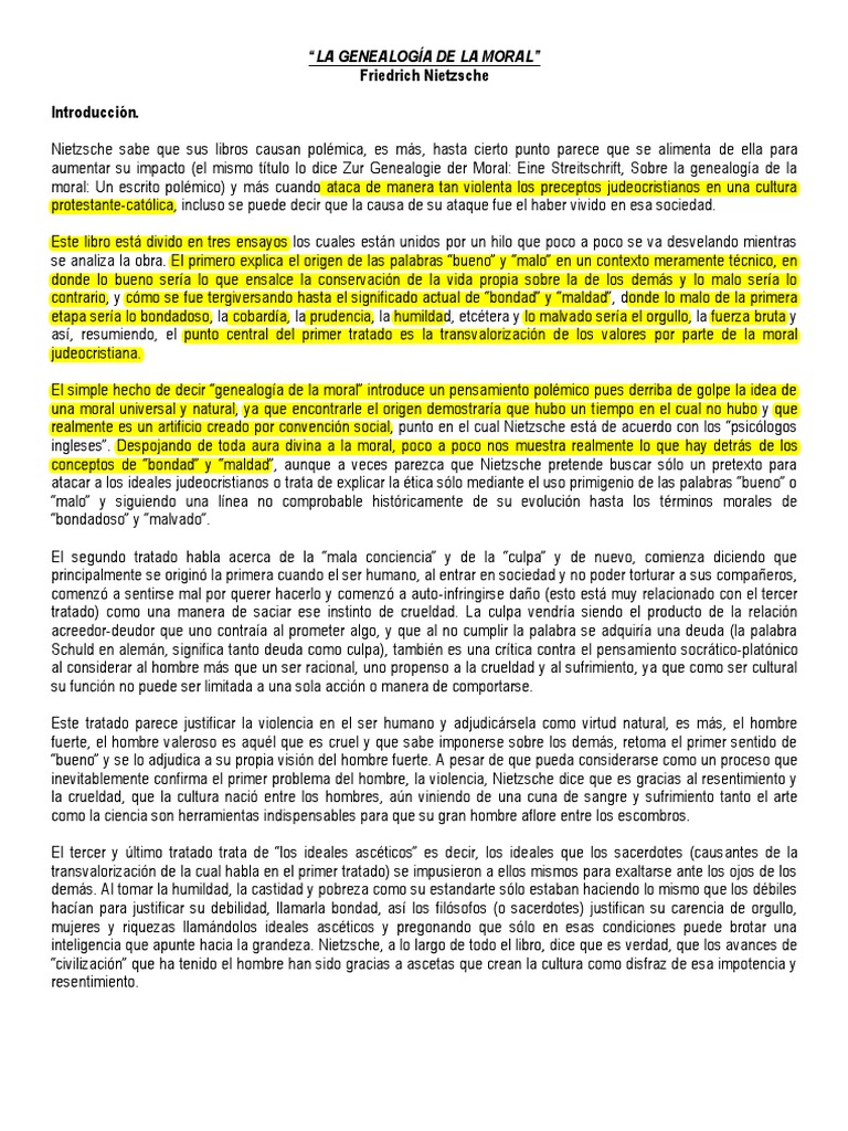 Nietzsche Resumen 1er. Tratado Genealogia de La Moral