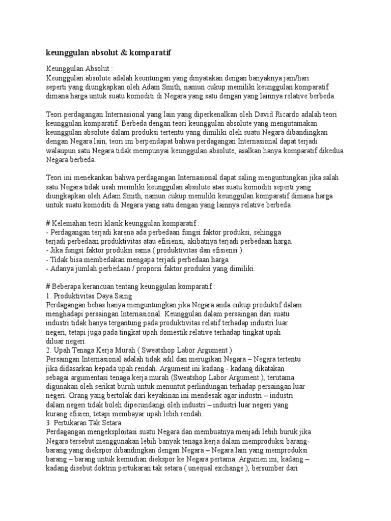 Keunggulan  Absolut  Dan  Komparatif   Keunggulan  Absolut  Dan  Komparatif