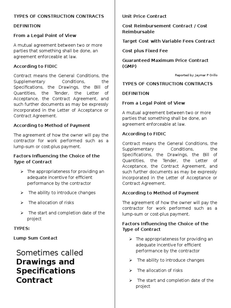 Types of Construction Contracts General Contractor Prices