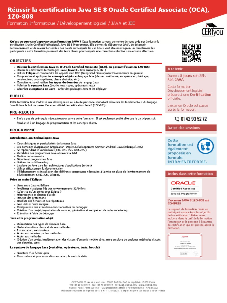 JAVA Formation Java Se 8 Oca 1z0 808 PDF | PDF | Java (Langage de ...