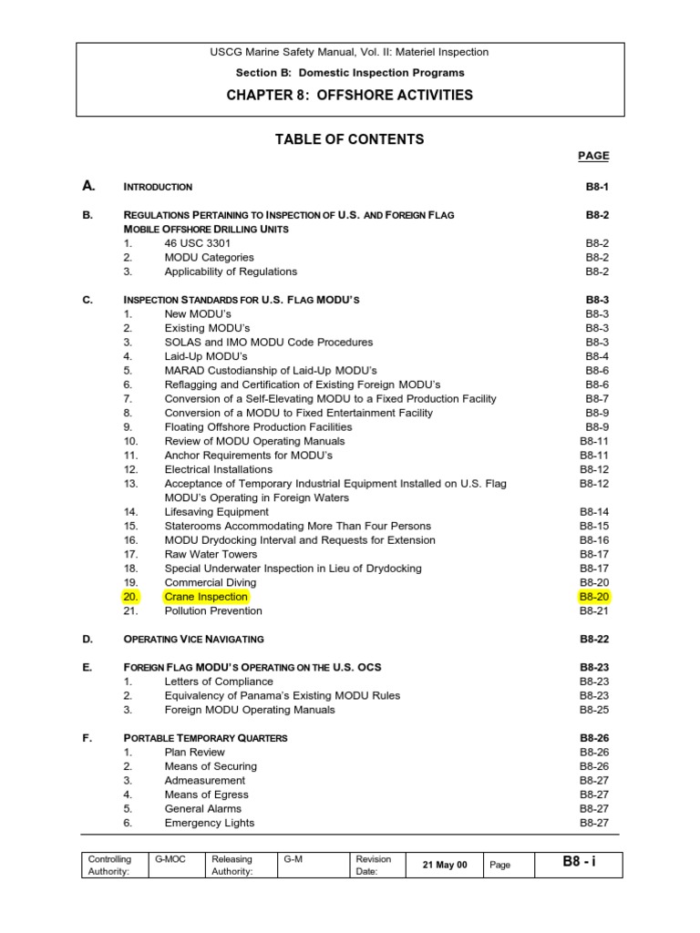 USCG Marine Safety Manual Sec B Chap 8 Offshore Activities | PDF ...