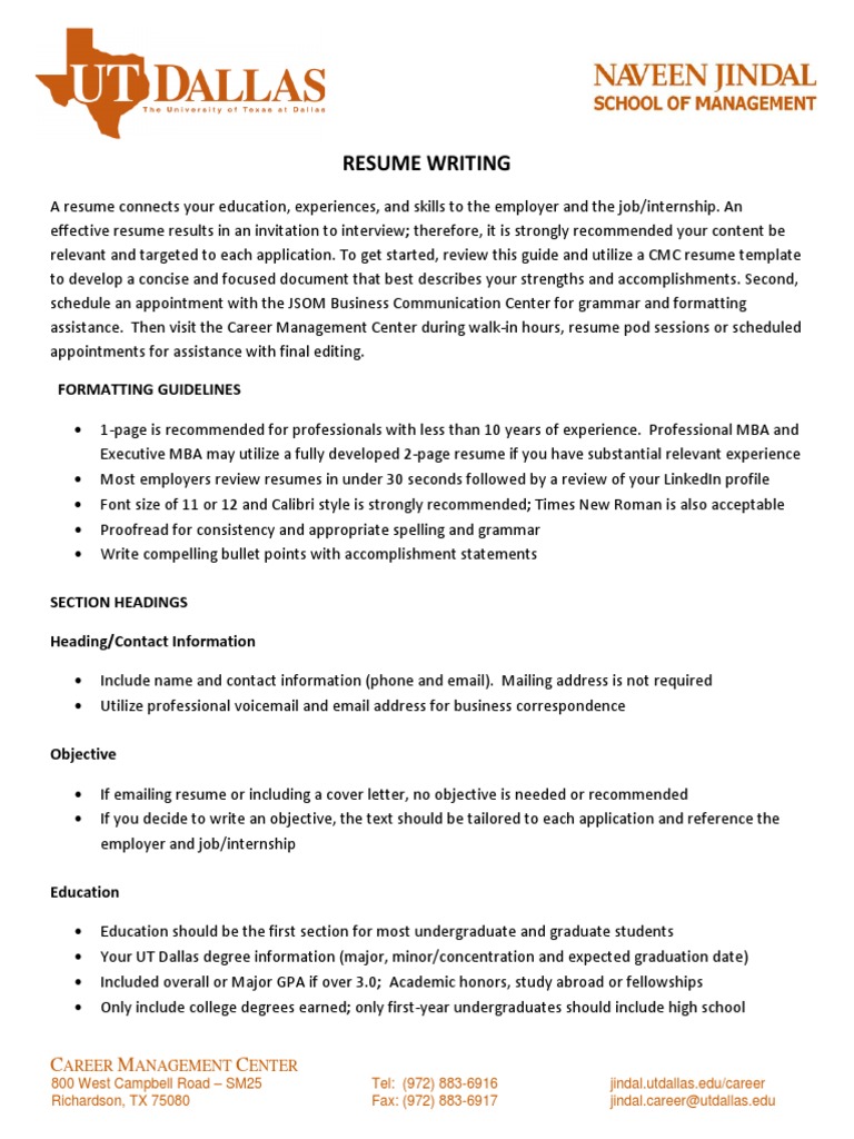 Resume Writing Guidelines Handout | Sas (Software) | Résumé