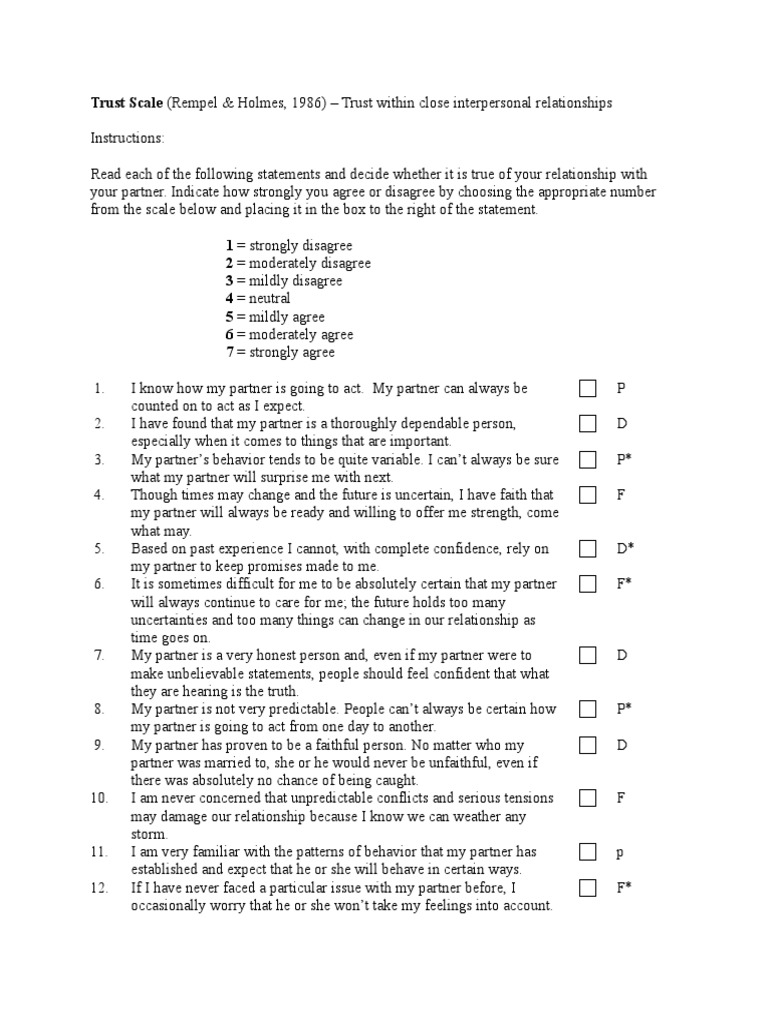 Trust Scale for Close Relationships | PDF