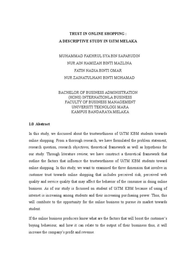 Trust in Online Shopping Among UiTM Students | PDF | Online Shopping ...