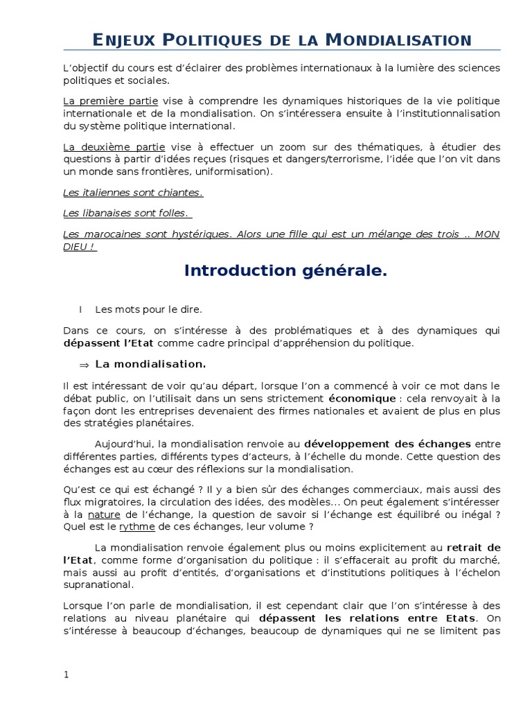 Enjeux politiques de la mondialisation | PDF | Mondialisation | Capitalisme