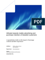 Attitude Towards Mobile Advertising and Purchase Intention of Swedish Customers
