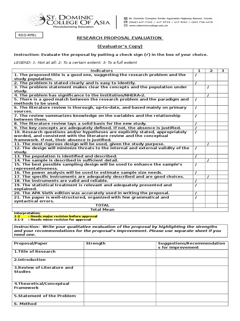 Research Proposal Evaluation Checklist | PDF