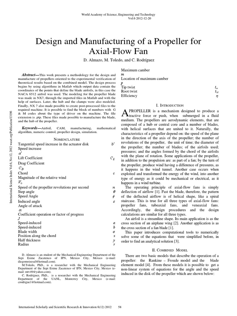 Propeller Design Methodology for Fans | PDF | Aerospace Engineering ...