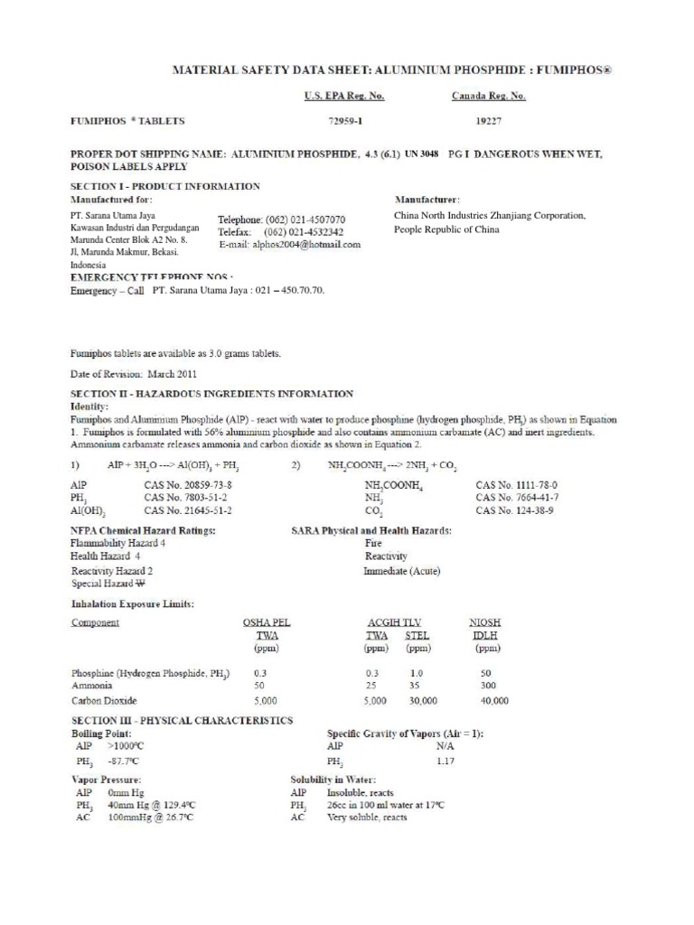 MSDS Fumiphos | PDF