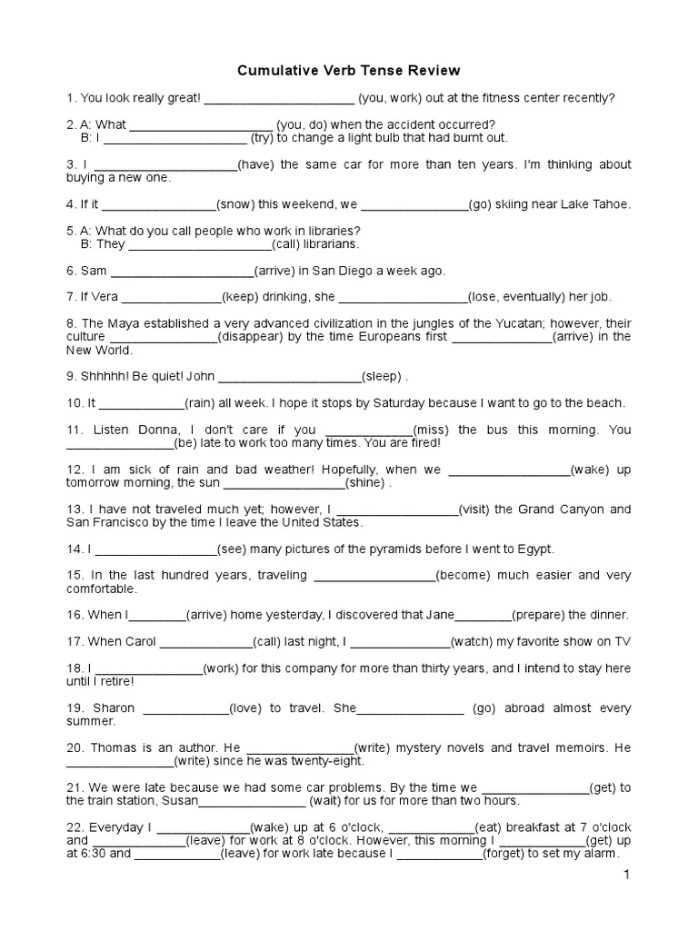 English Verb Tense Exercises | PDF | Language Mechanics | Syntax