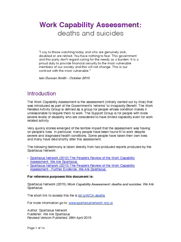 Work Capability Assessment: Deaths and Suicides | PDF | Medicine ...