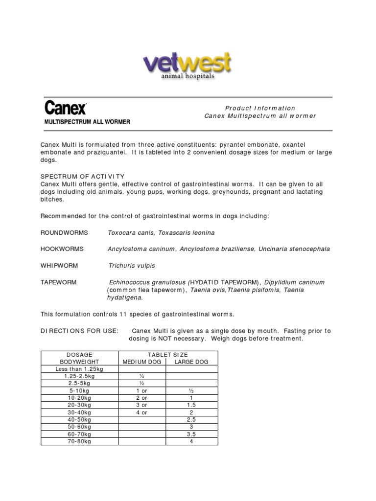 Canex Product Information PDF Dogs Parasitology