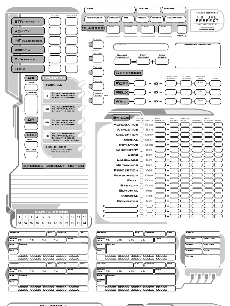 Future Perfect RPG Character Sheet | PDF | Tabletop Games | Role Playing