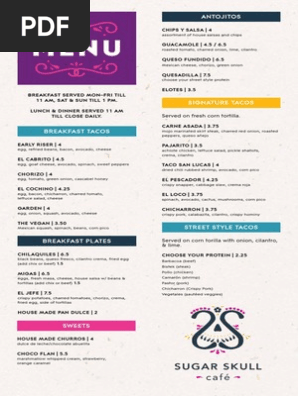 Sugar Skull Cafe menu