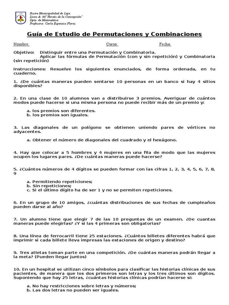 Guía de Permutaciones y Combinaciones | PDF