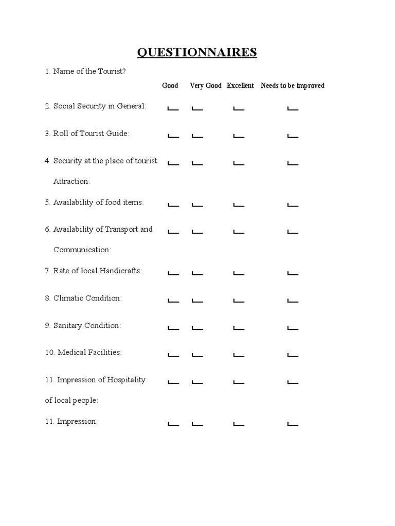 Tourist Experience Feedback Questionnaire | PDF