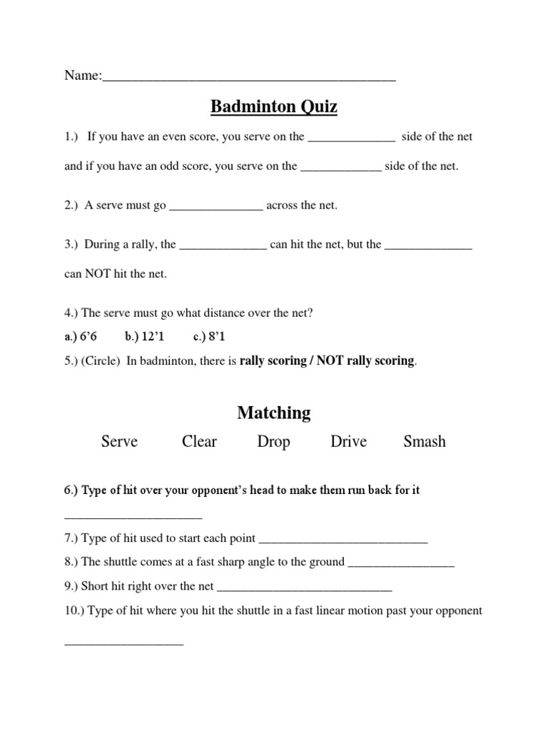 Badminton quiz discount
