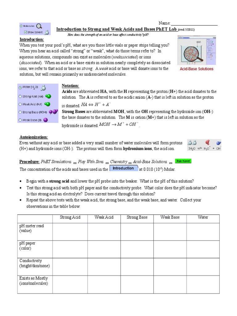 C Done at School To Move Home Strong and Weak Acids and Bases Phet