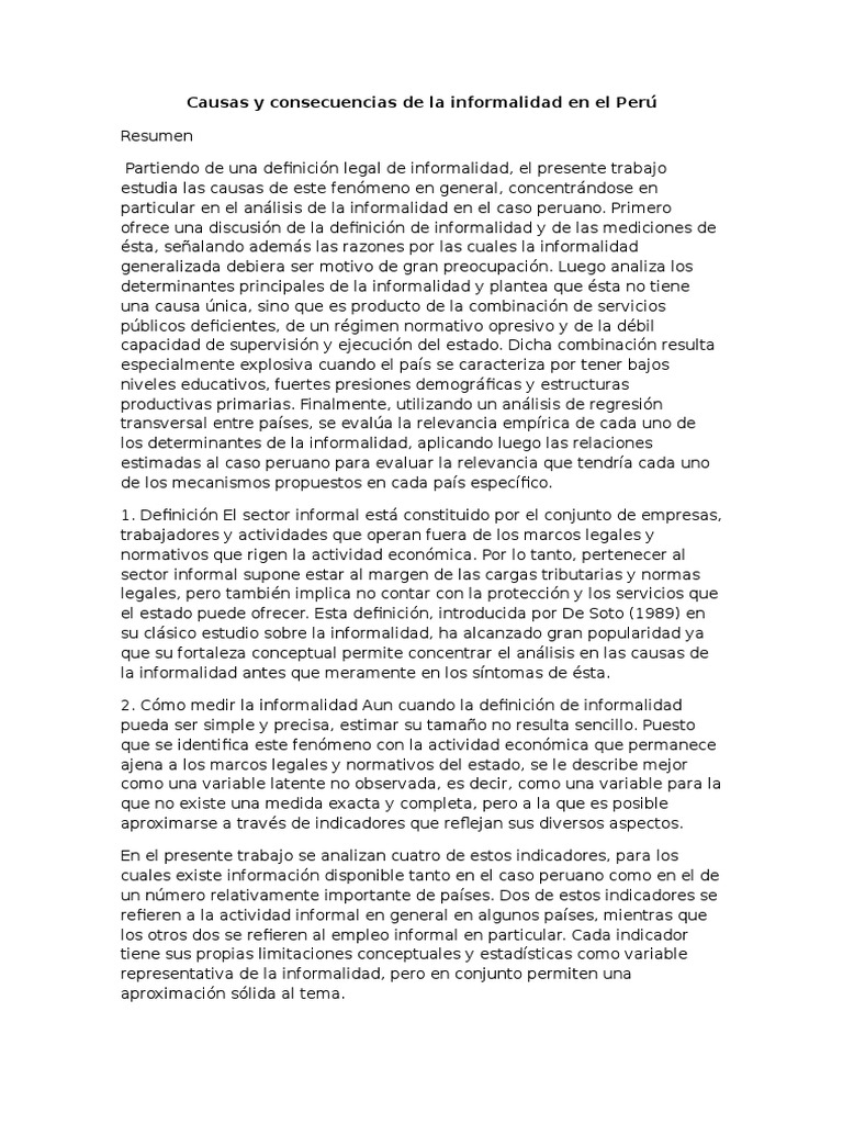 Causas y consecuencias de la informalidad en Perú | PDF | Derecho ...