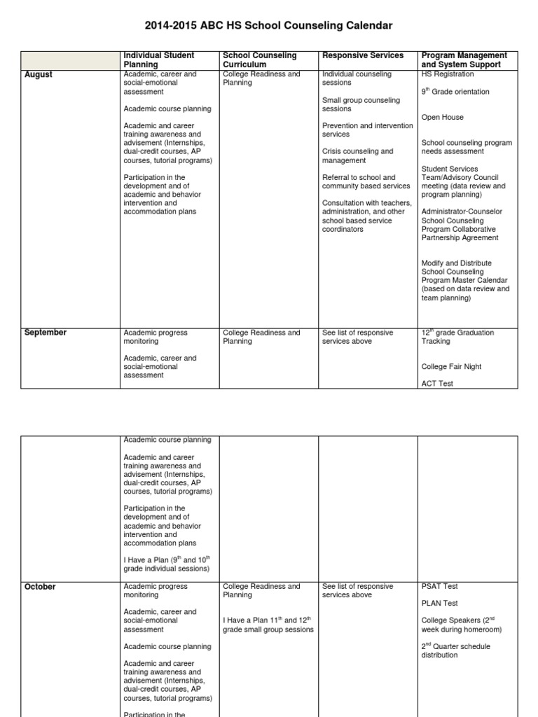 2014 2015 ABC HS School Counseling Calendar Advanced Placement