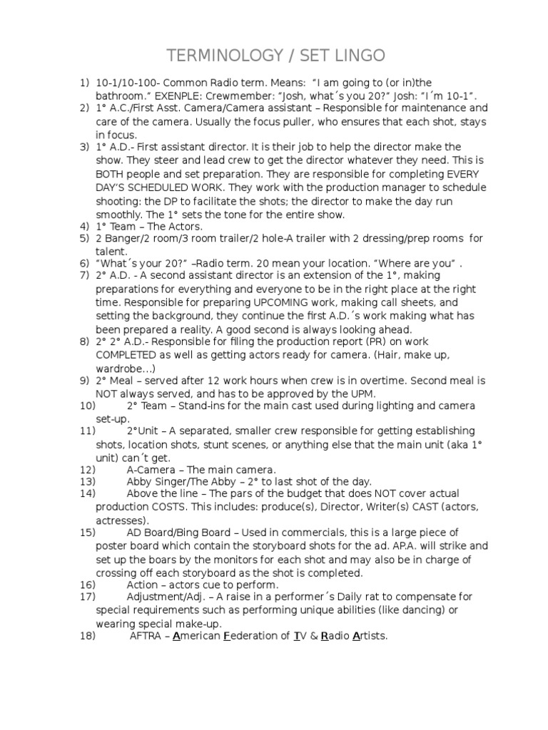Terminology PDF Filmmaking Camera