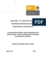 La Intervención Docente para La Enseñanza de La Lecto-Escritura Como Un Elemento de Vinculación en Preescolar y Primaria