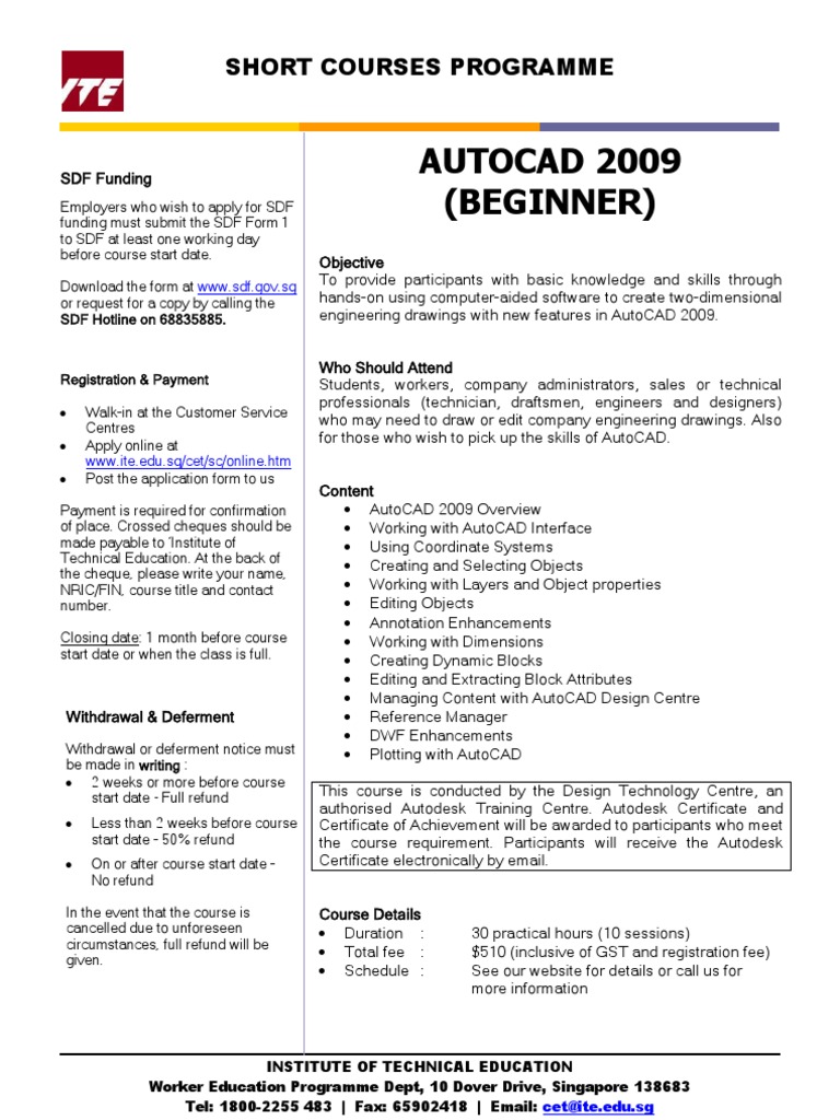 AutoCAD 2009 Beginner Course Details | PDF | Auto Cad | Autodesk