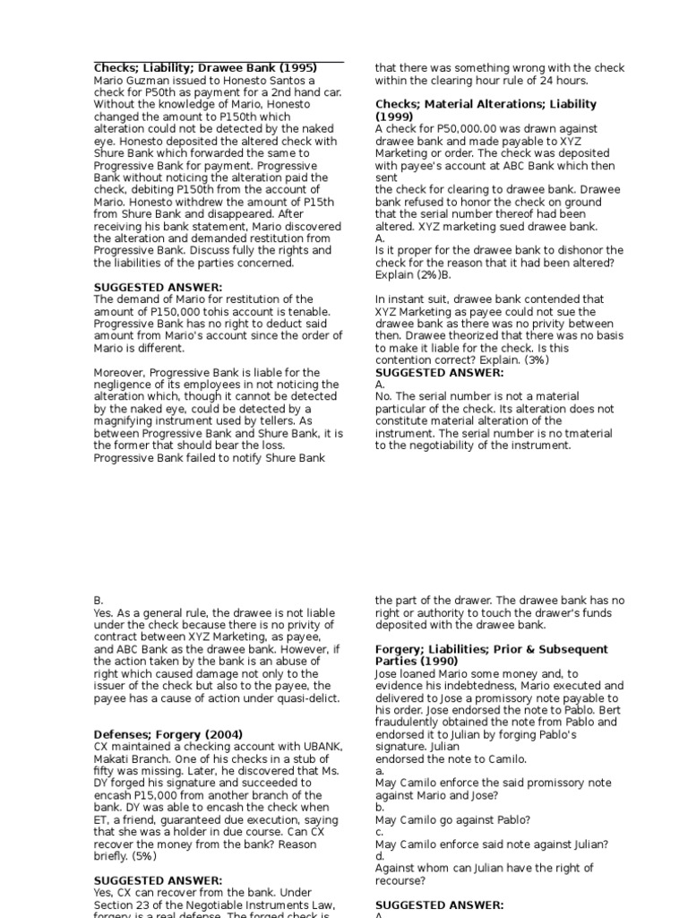 Checks Negotiable Instrument Promissory Note