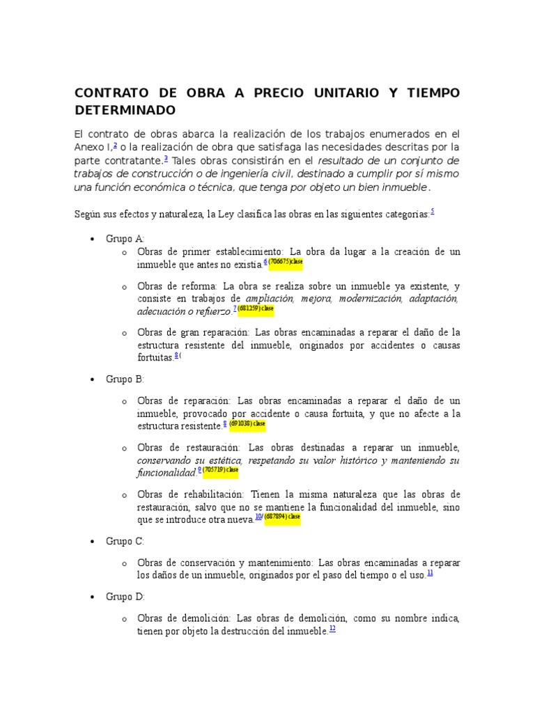 Contrato de Obra a Precio Unitario y Tiempo Determinado
