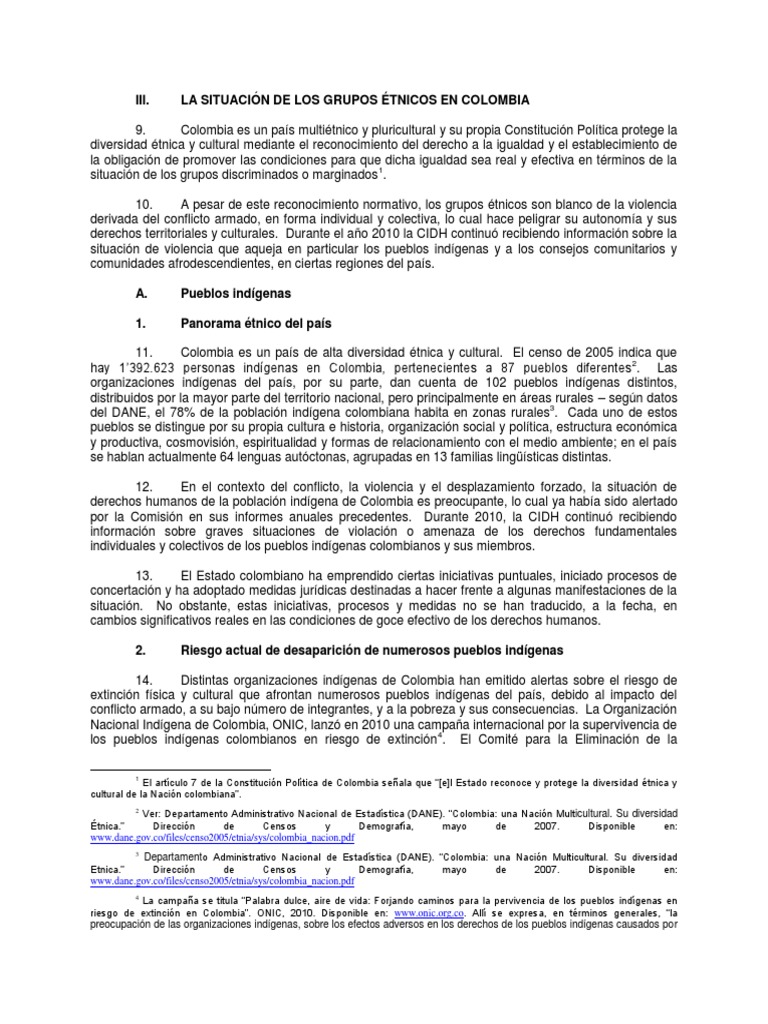 Anexo 9 Situacion de Los Grupos Etnicos en Colombia | PDF