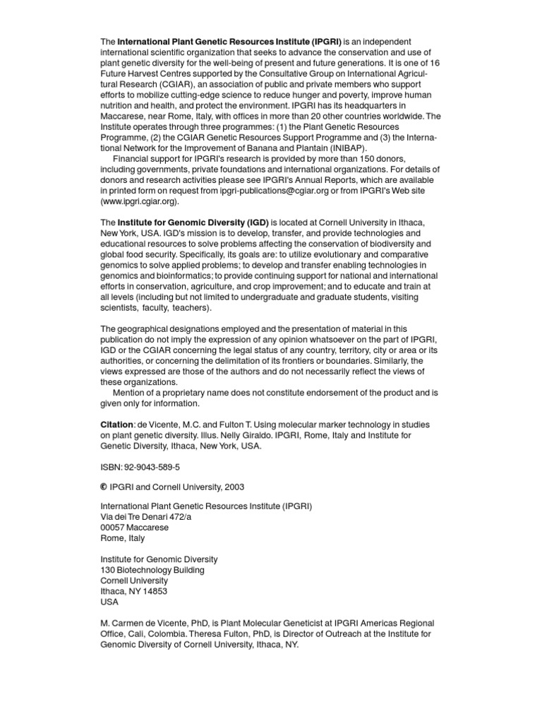 The International Plant Genetic Resources Institute (IPGRI) | PDF ...