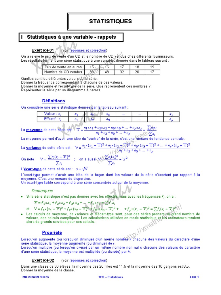 Statistique à Deux Variable Cours Bac Pro Pdf Cours Statistique PDF | PDF | Dé | Médiane (statistiques)