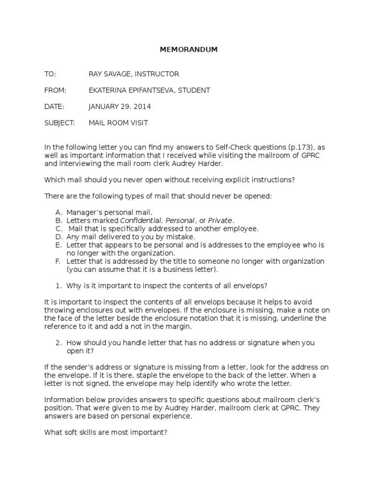 mail room memo Mail Technology