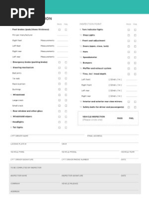 Lyft TNC Vehicle Inspection Form