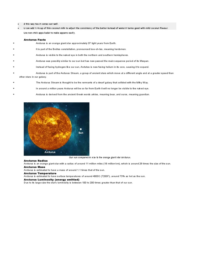 Our Sun Compared in Size To The Orange Giant Star Arcturus | PDF
