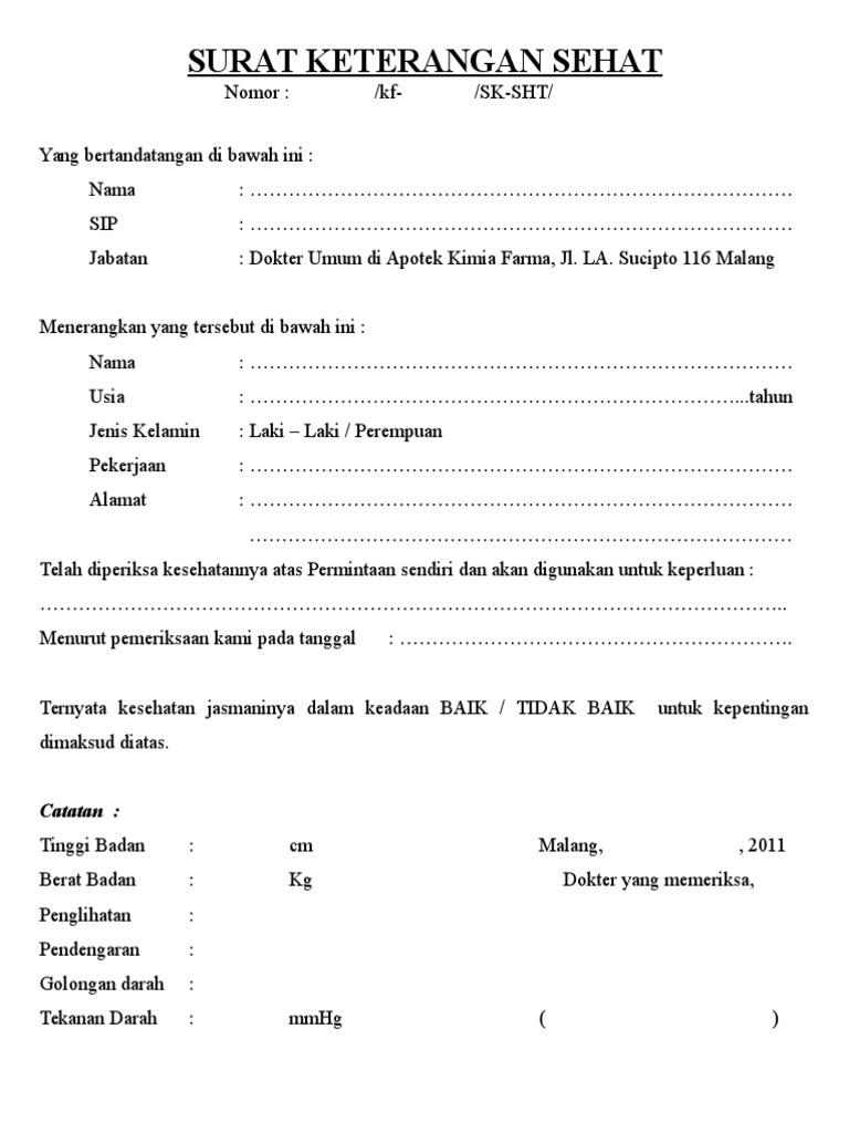Surat Keterangan Sehat Pdf