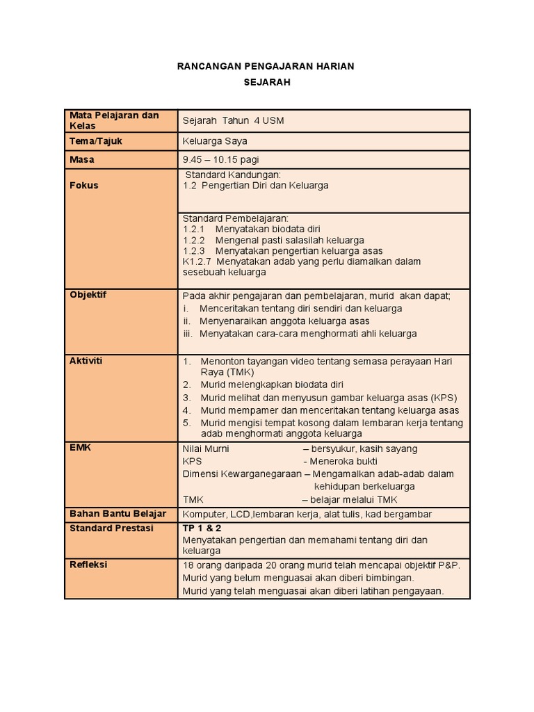Contoh Rph Sejarah Tahun 4 Pdf