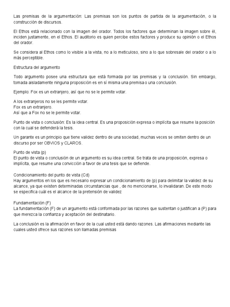 Estructura y Premisas de la Argumentación | PDF | Teoría de la ...