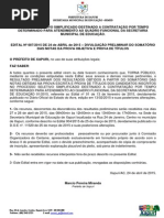 Edital 007 - Processo Seletivo 2015 - Resultado Parcial de Médias