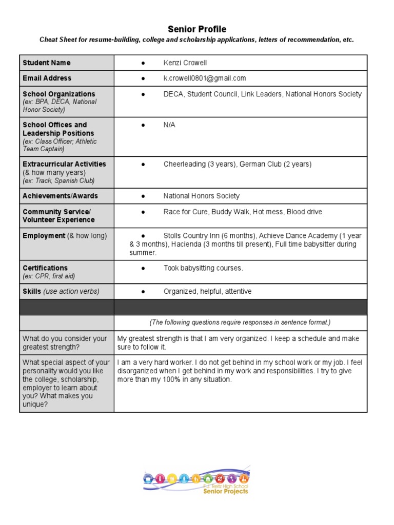 Senior Profile Resume Cheat Sheet | PDF | Career & Growth