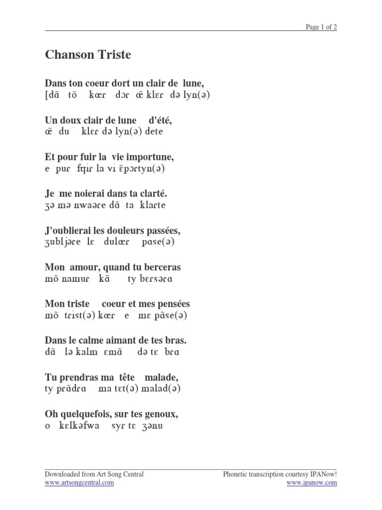 Ipa Chanson Triste Pdf