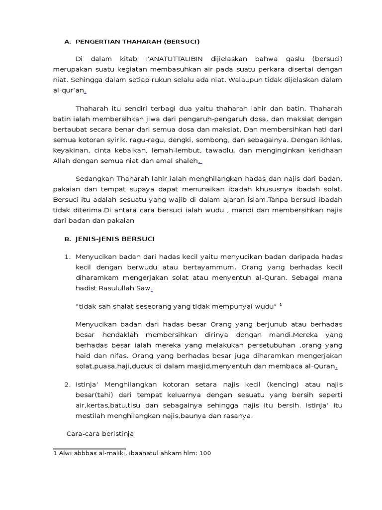 A Pengertian Thaharah Bersuci