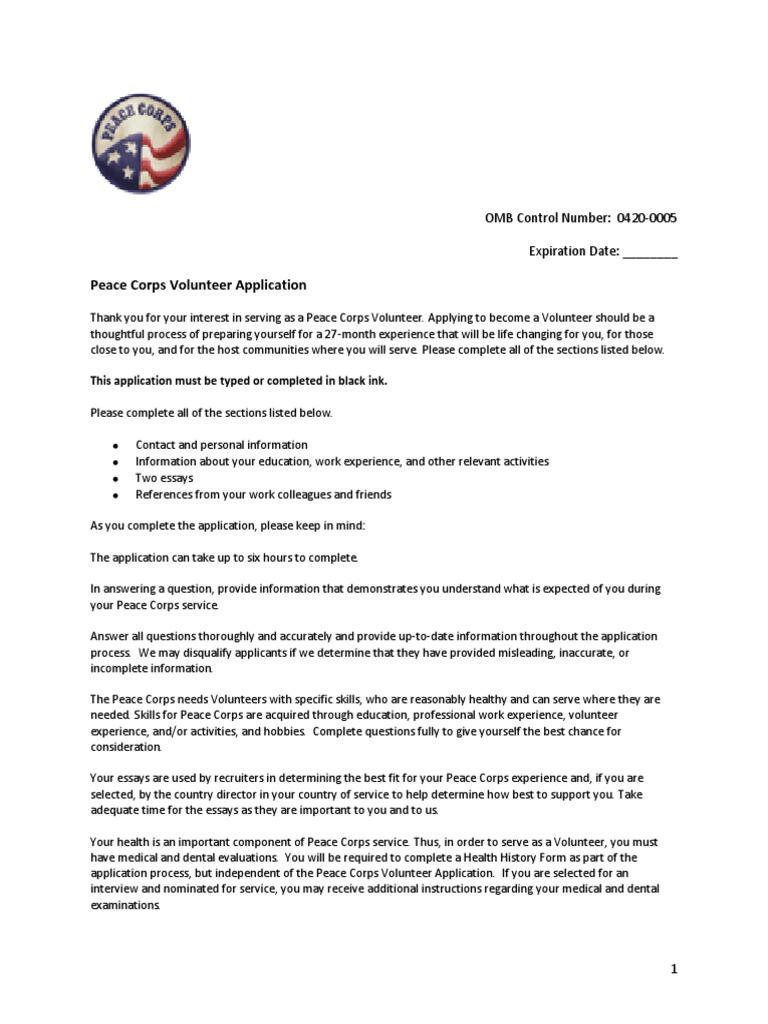 Peace Corps Volunteer Paper Application | Military ...