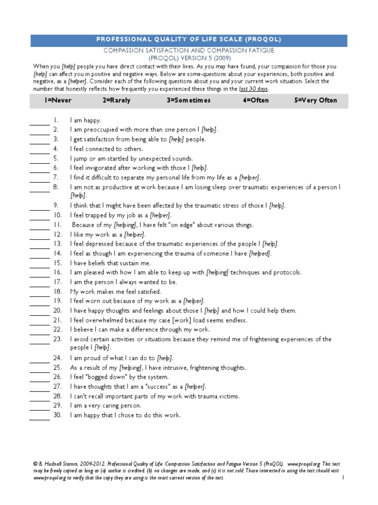 proqol 5 english selfscore 32012 Psychiatry Related Fields