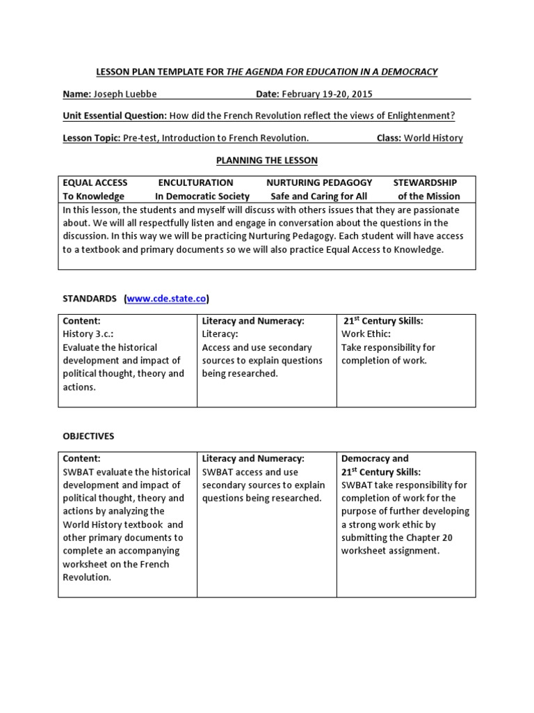 French Revolution Lesson Plan Template | PDF | Literacy | Cognitive Science
