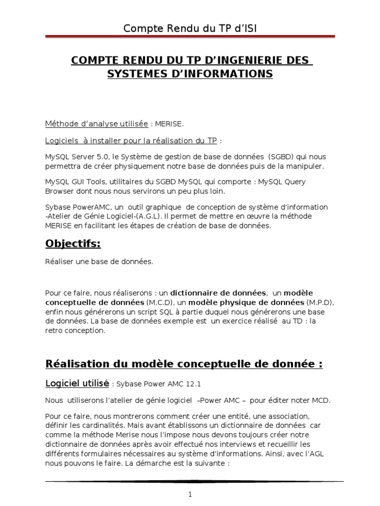Compte Rendu TP Base de Données ISI | PDF | Bases de données | MySQL
