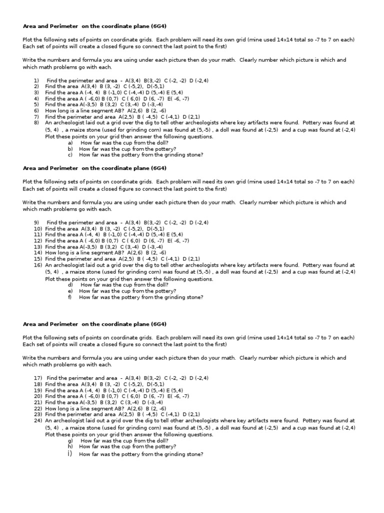 Area and Perimeter On The Coordinate Plane | PDF | Maize | Geometry