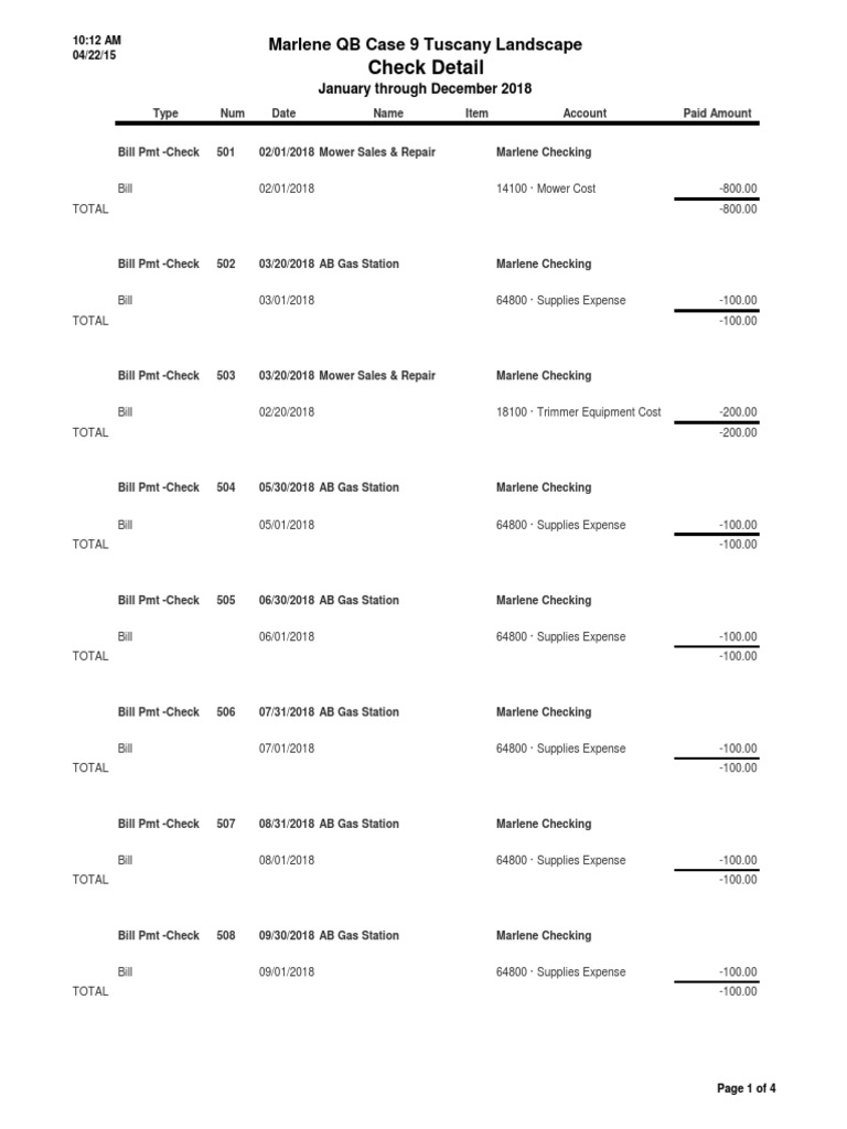 2018 Check Detail for Marlene QB Case | PDF | Business | Finance ...